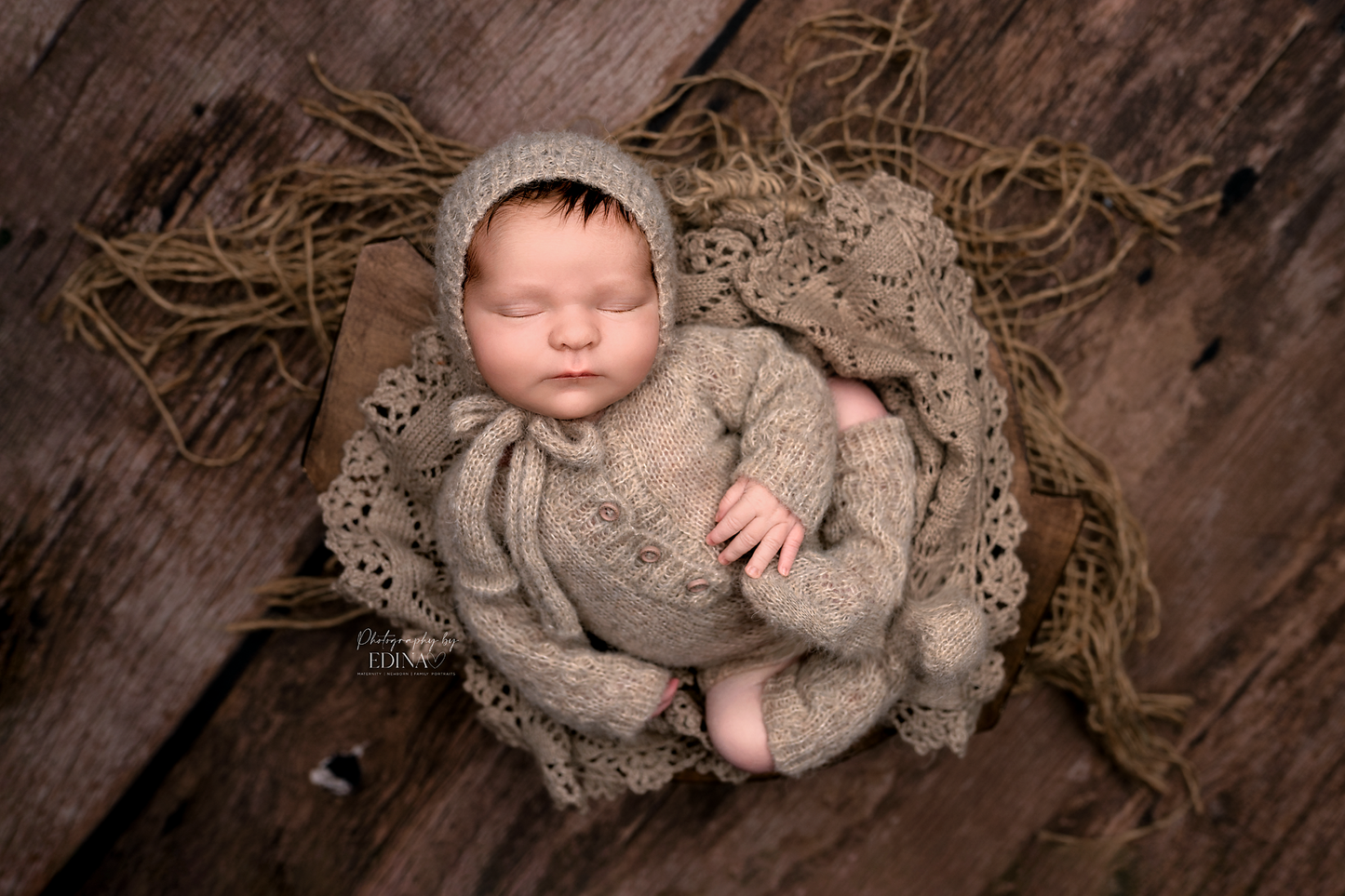 BUNDLE Vintage layer and alpaca newborn romper with matching socks (beige)