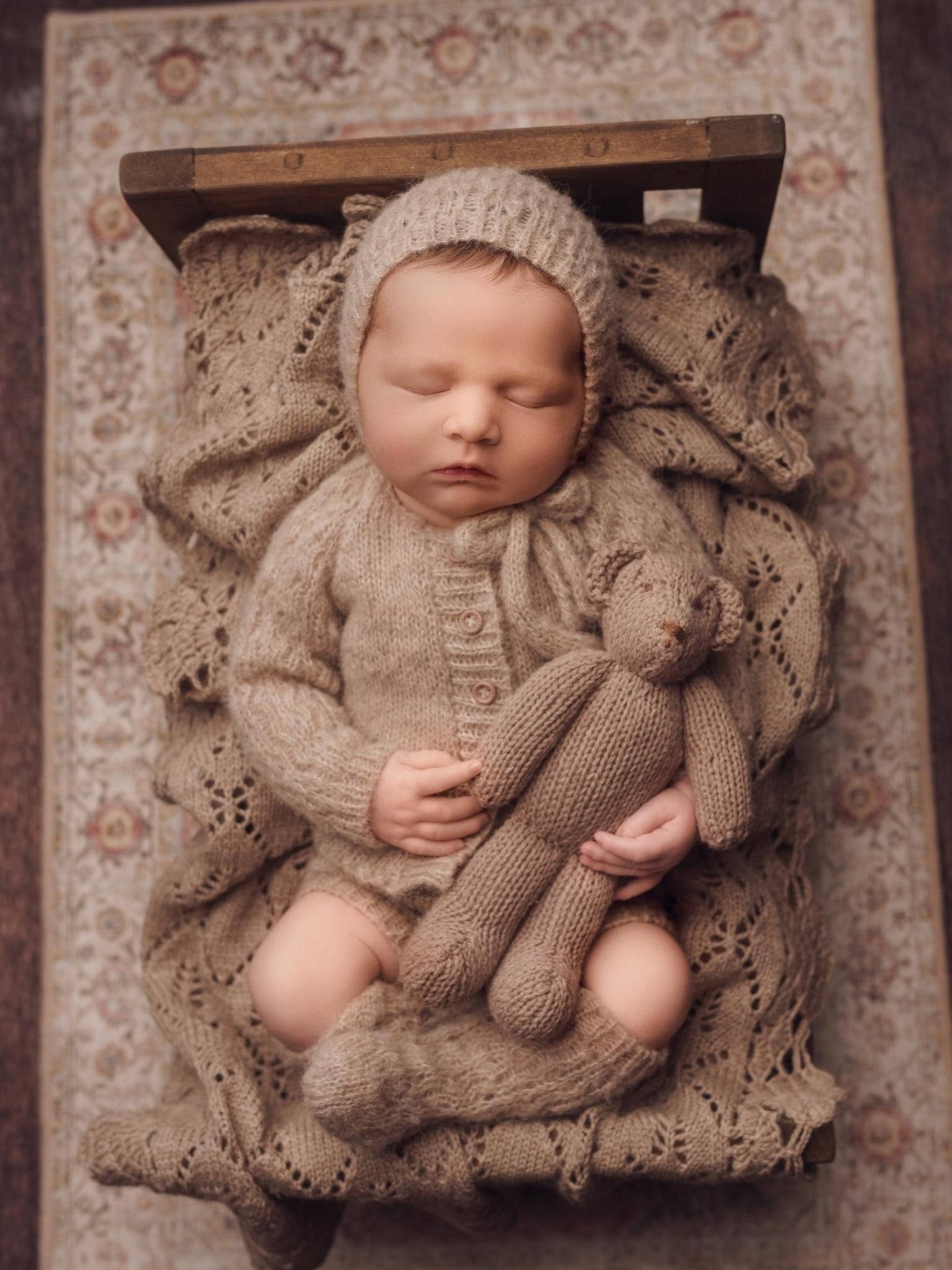 BUNDLE Vintage layer and alpaca newborn romper with matching socks (beige)