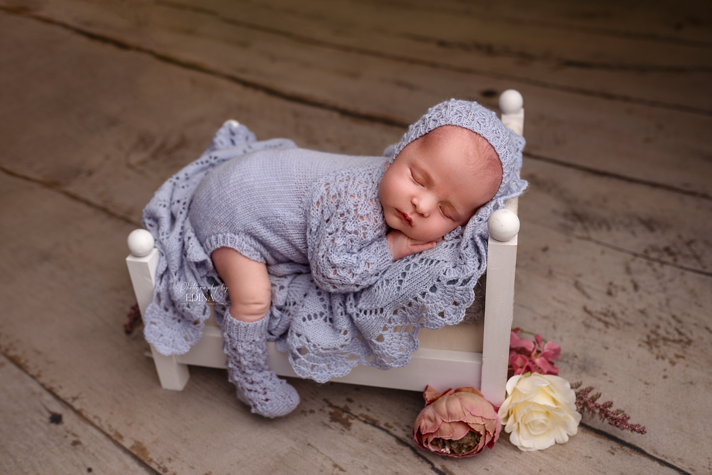 BUNDLE Vintage layer and alpaca newborn romper with matching socks (BLUE)