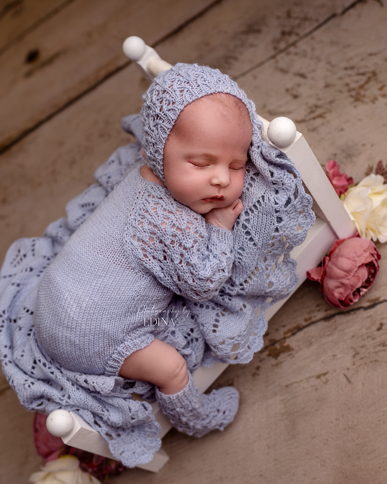 BUNDLE Vintage layer and alpaca newborn romper with matching socks (BLUE)