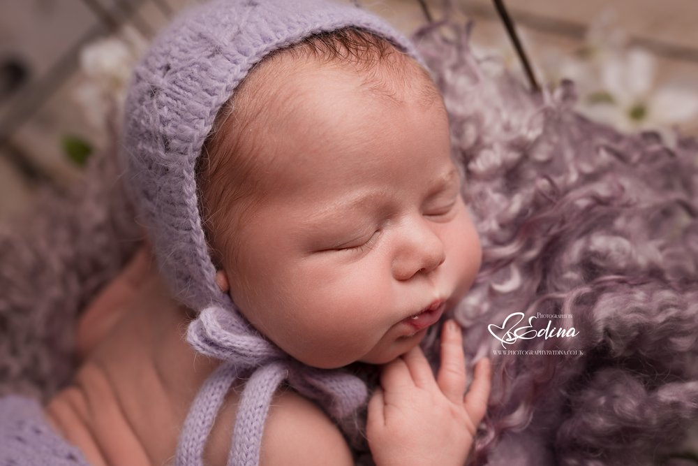 Lilac knitted lace wrap & bonnet
