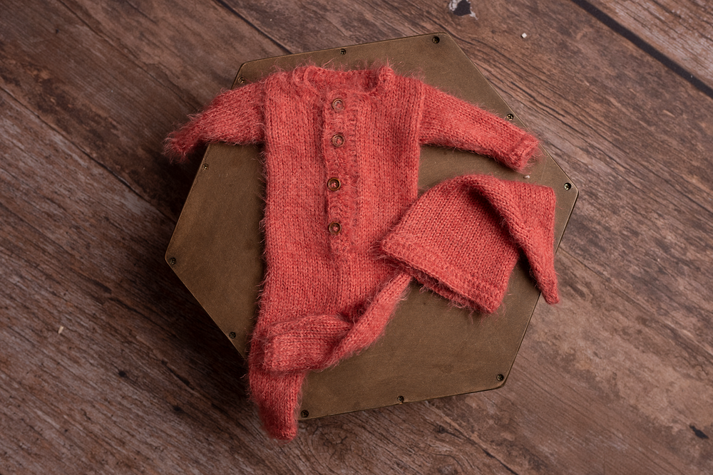 Coral newborn romper set