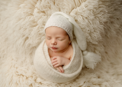 Chunky textured knitted wrap & bonnet
