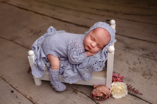 BUNDLE Vintage layer and alpaca newborn romper with matching socks (BLUE)